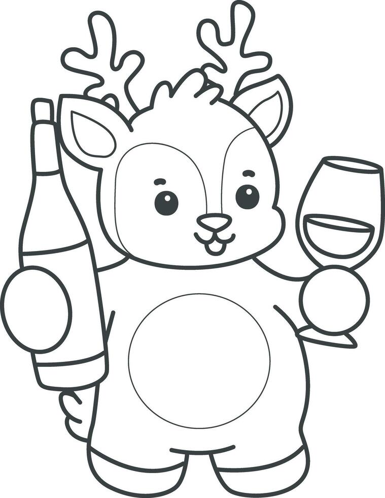 Outline of deer bring a wine. Coloring pages of cute deer icon. vector