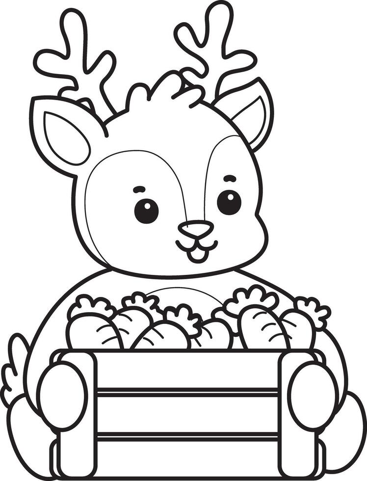 Outline of deer bring a carrots. Coloring pages of cute deer icon. vector