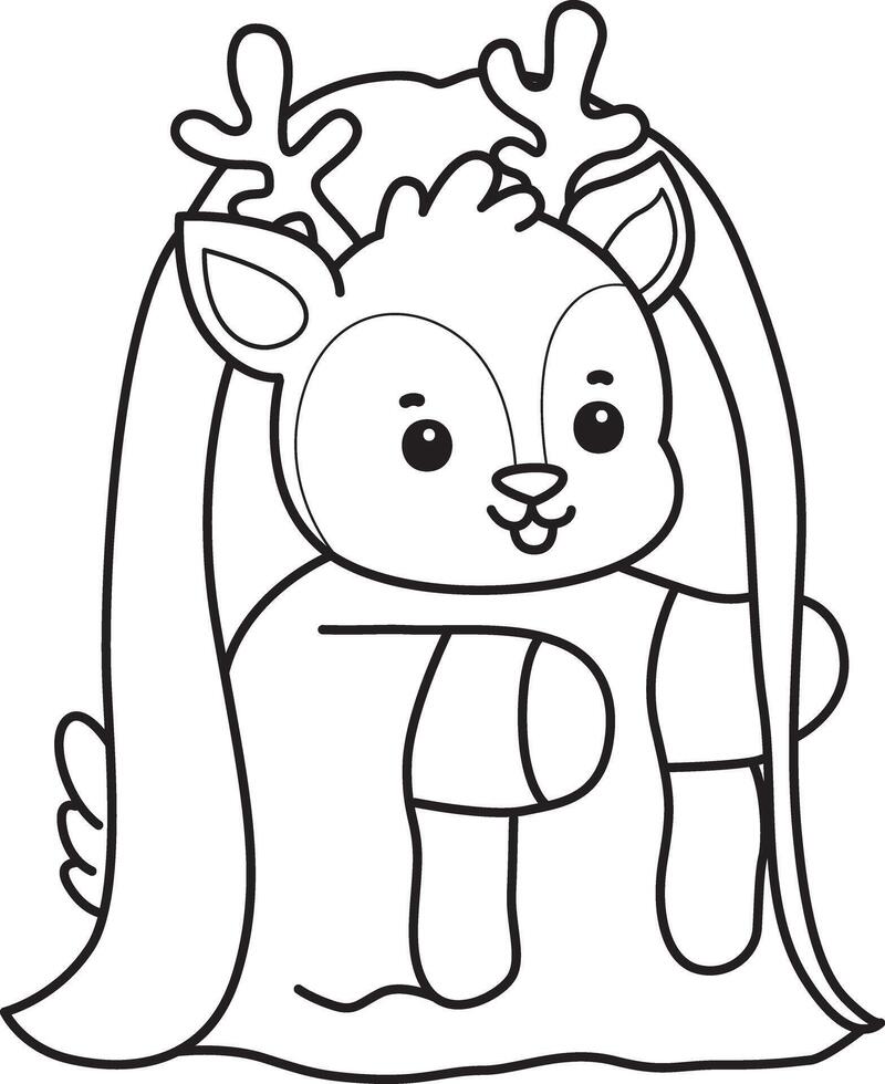 Outline of deer with long hair and white ghost costume. Coloring pages of cute deer icon. vector