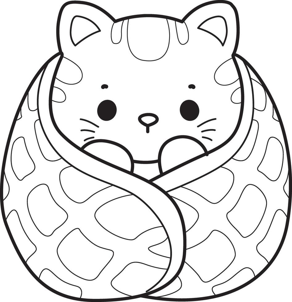 Outline of kitten in the middle of waffle. Coloring pages of Kawaii animal kitty vector