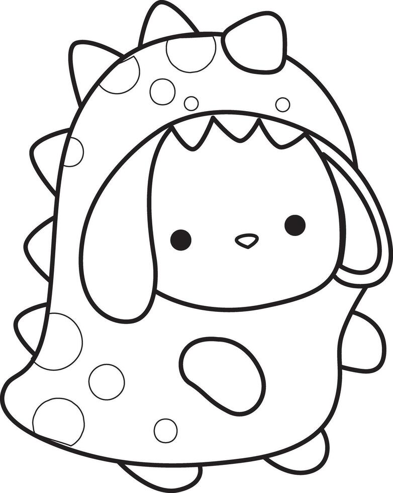Outline of bunny wearing a dinosaur costume. coloring pages by cute bunny costume icon. vector
