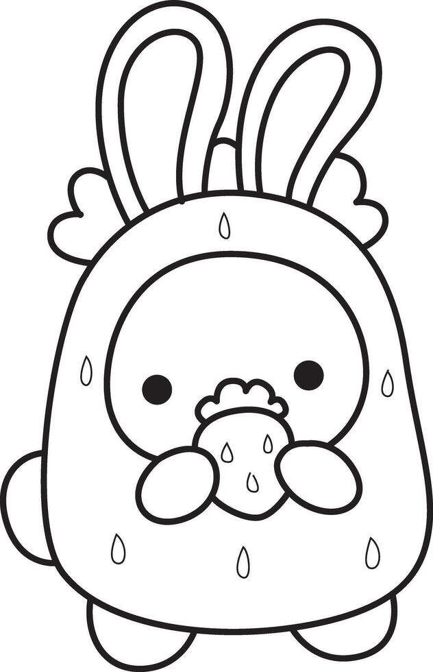 Outline of bunny wearing a strawberry costume. coloring pages by cute bunny costume icon. vector