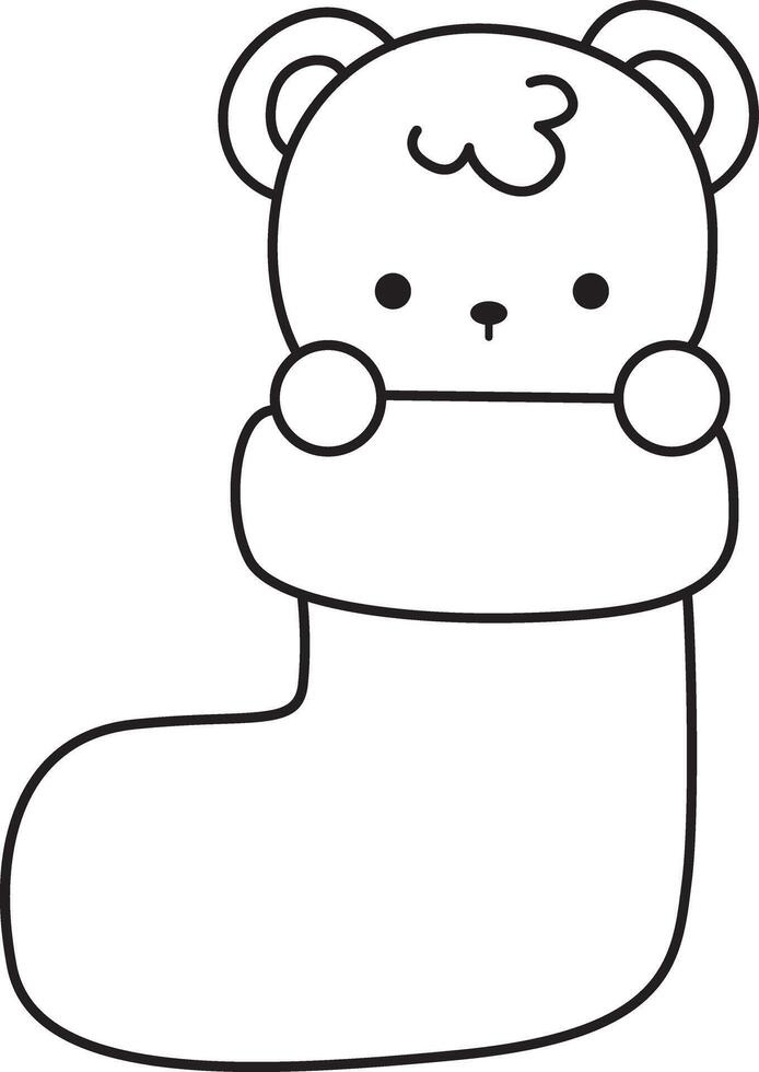 Outline of white bear in the red socks. Coloring pages of Illustration of cute bear winter icon. vector