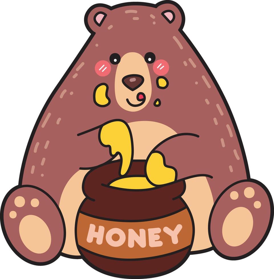 Bear enjoy with honey. Illustration of cute bear icon. vector