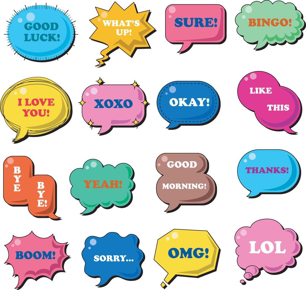 Various kinds of colorful bubble text with writing inside vector