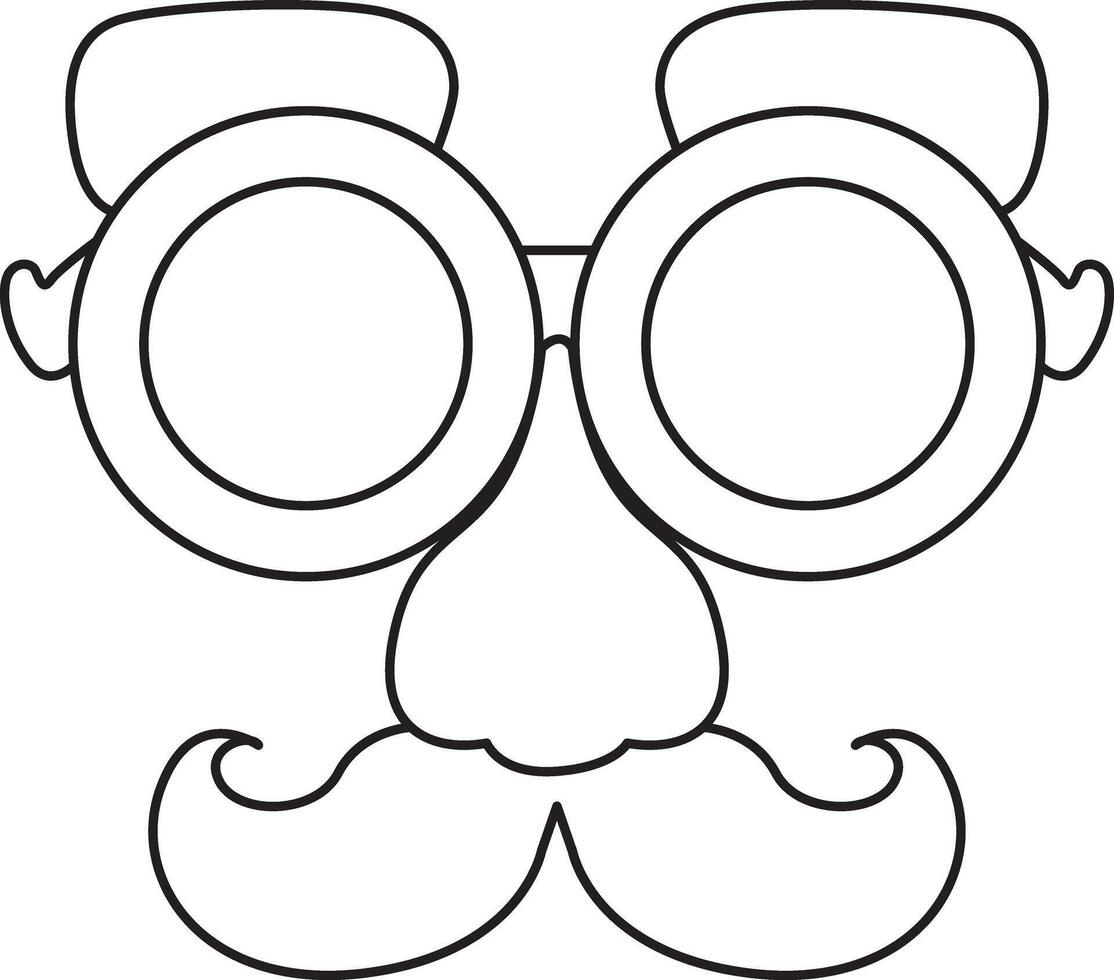 Outline of eyeglasses and moustache mask. Outline of April Fool's day content. vector