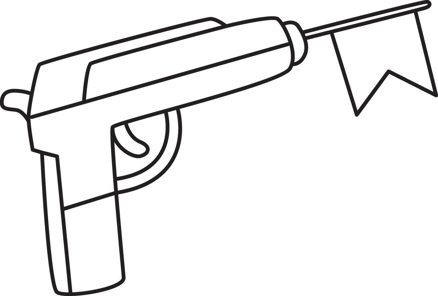 Outline of flag appear from the gun. Outline of April Fool's day content. vector