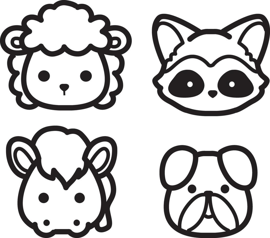 Outline of weasel, pitbull and horse group. Coloring pages of cute animals. vector