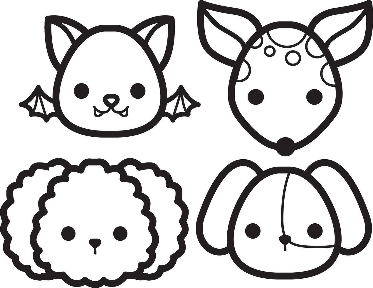 Outline of doggy group. Coloring pages of cute animals. vector