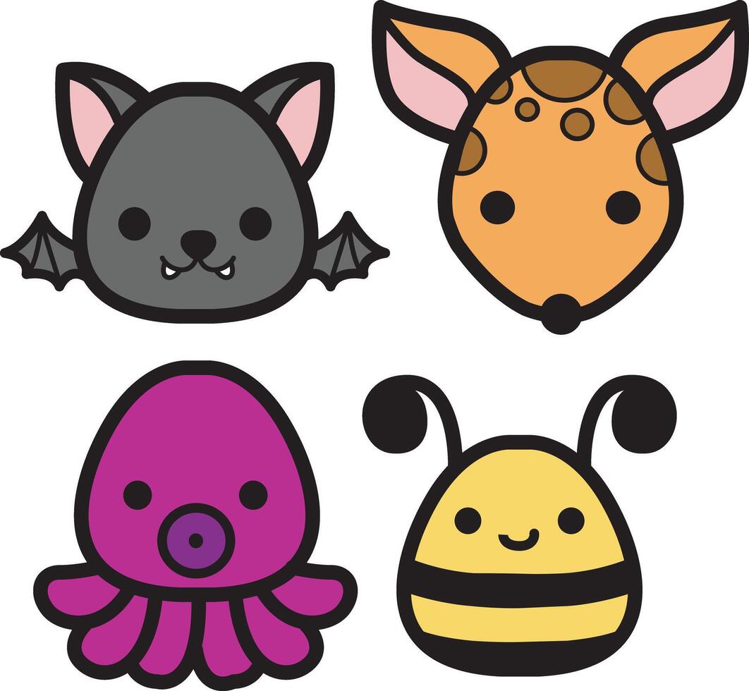 Group of bee, octopus and deer animals. Wild animal and pet. vector