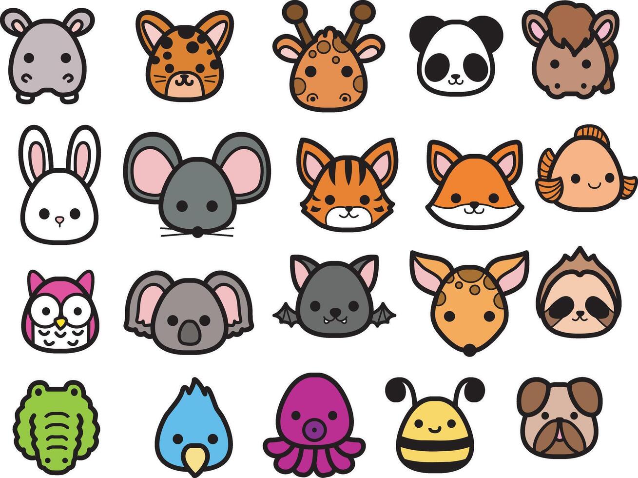 Group of crocodile, hippo, and horse animals. Wild animal and pet. vector