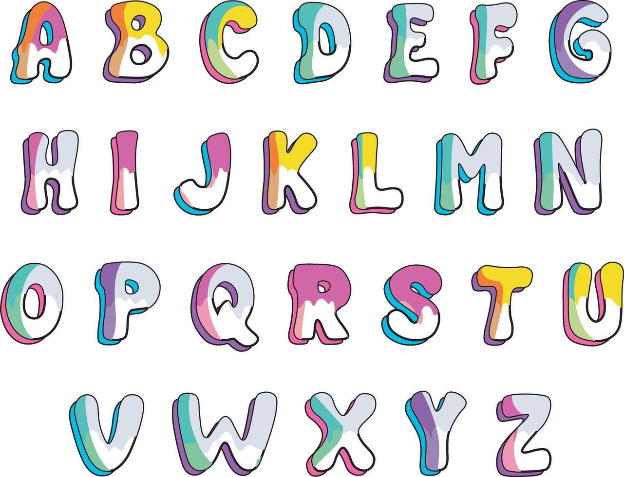 English aplhabet chart colorful elements. Kids ABC chart for toddler and kids. vector
