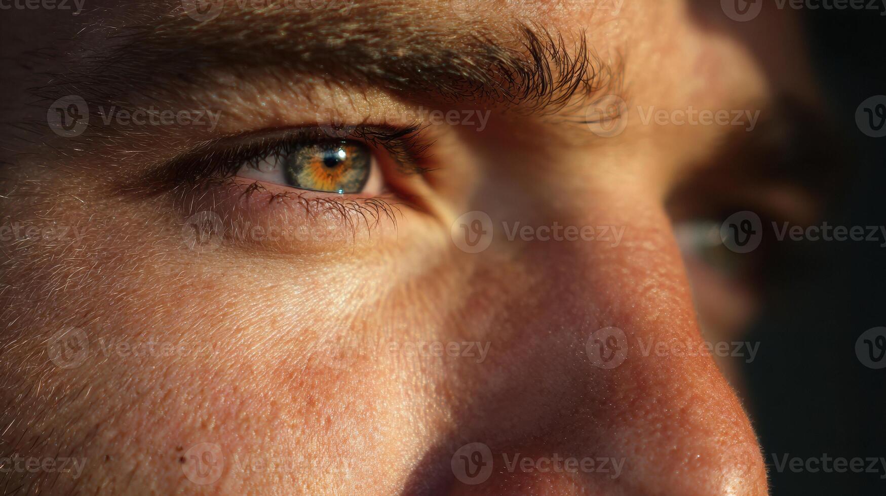 Eye Contact Moment in Bright Backlight Showcases Depth and Intensity During an Outdoor Gathering at Sunset photo