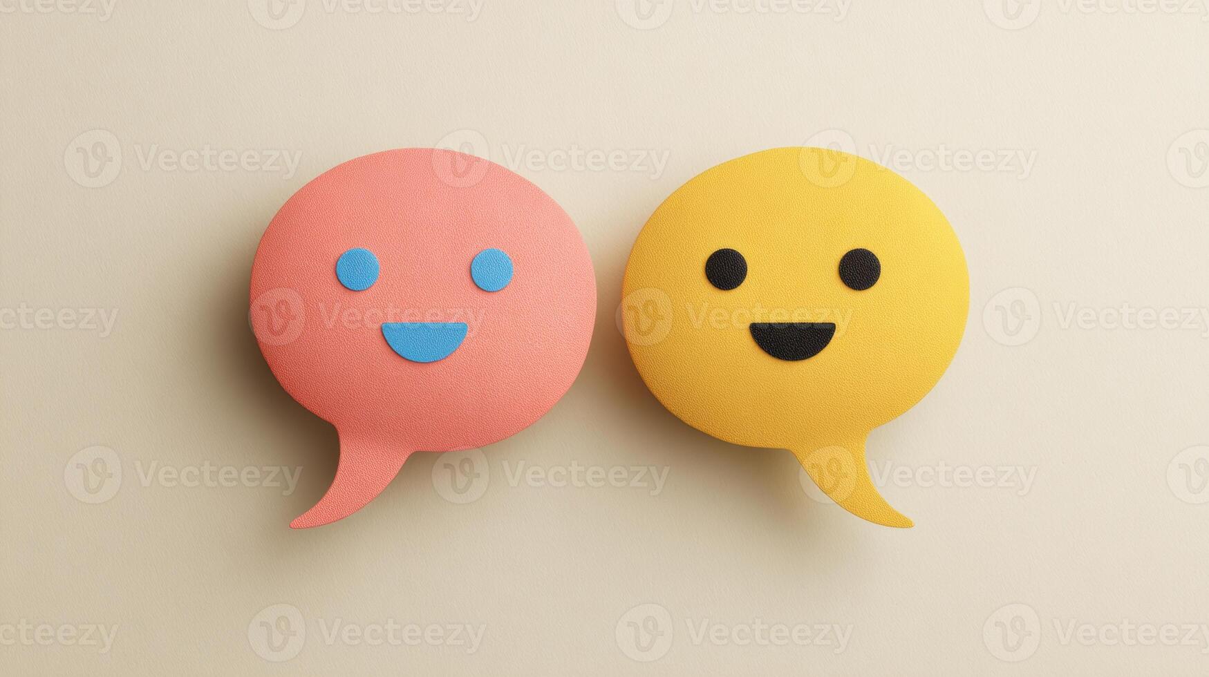 Unique Overlapping Speech Bubbles Featuring Cheerful Emoji Faces Designed for Casual Conversation and Creative Expression photo