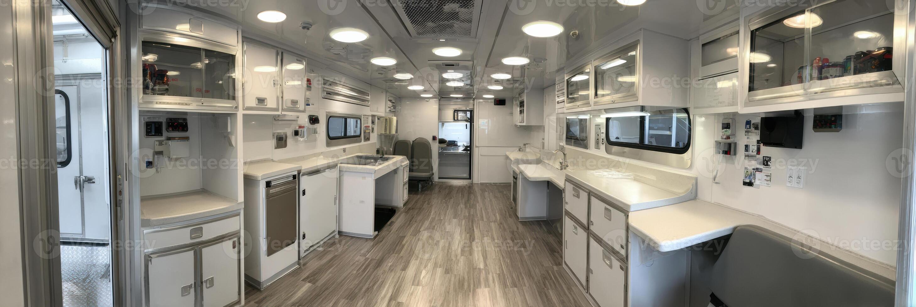Interior of a Mobile Veterinary Van Designed for Animal Care With a Clean and Sterile Layout photo