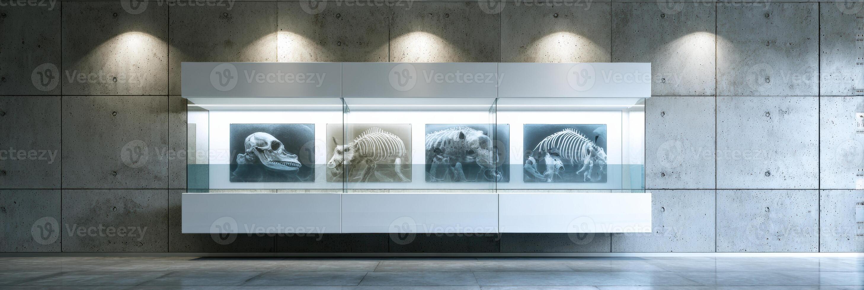 Illuminated X-ray Scans of Animal Skeletons Displayed in Modern Design Exhibit Space photo