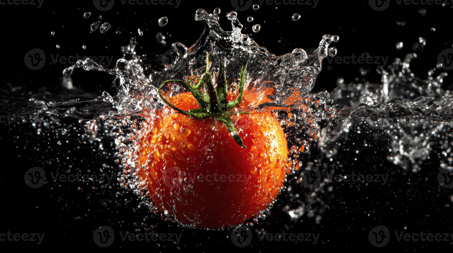 Tomato Splashes in Water Creating High-Speed Effects in a Clean and Striking Layout photo