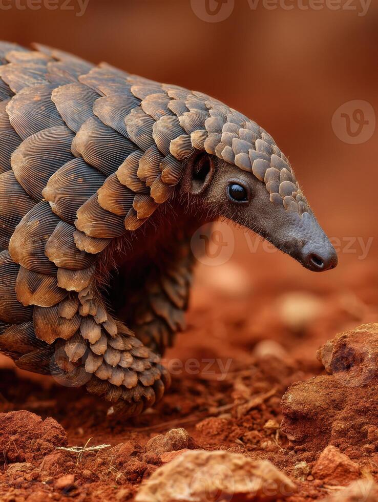Indian Pangolin Exploring Reddish Soil in Its Natural Habitat During Daylight Hours photo