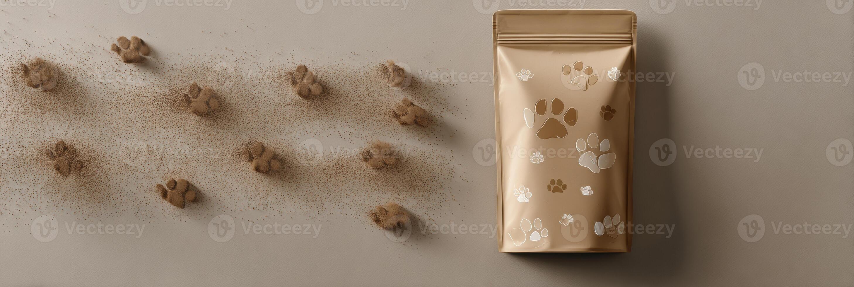Stylized Pet Food Package Mockup Featuring Paw Prints and Space for Branding on Clear Background photo