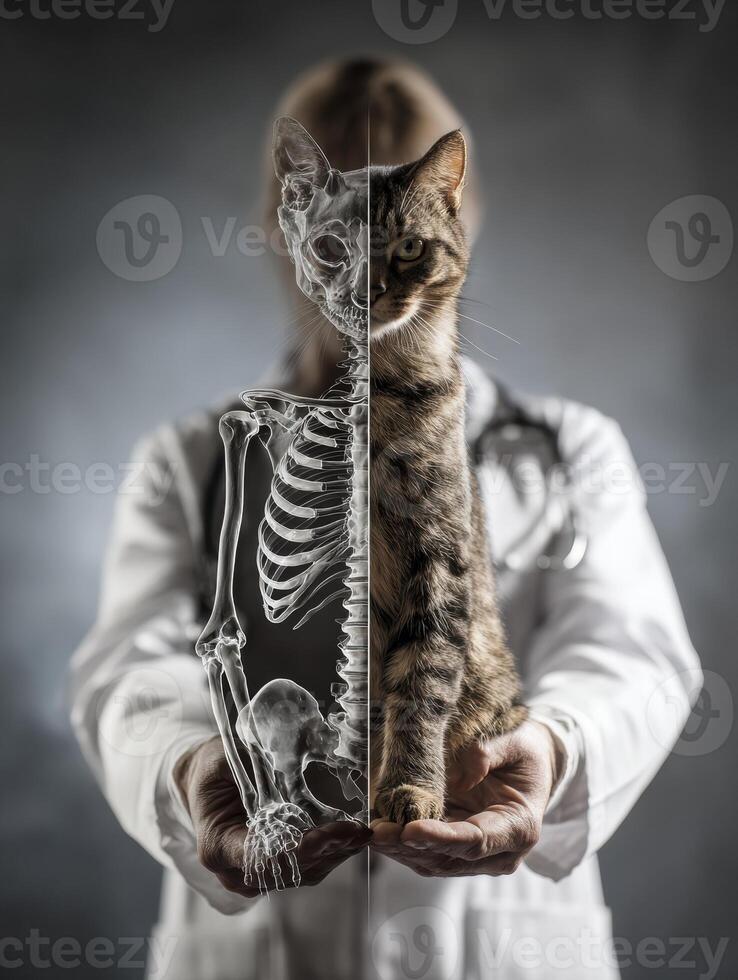 Vet Explains Anatomical Similarities Between Humans and Cats With a Side-By-Side Comparison in a Clinical Setting photo