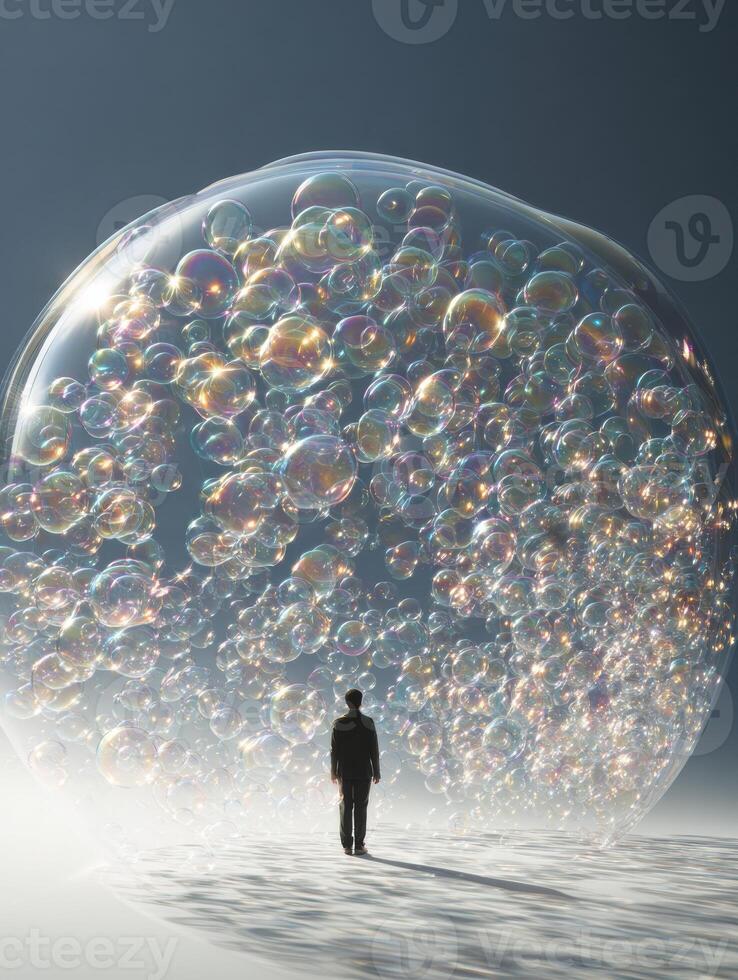 Protective Bubble Forms Around Individual Standing in a Tranquil Environment During Daylight Hours photo