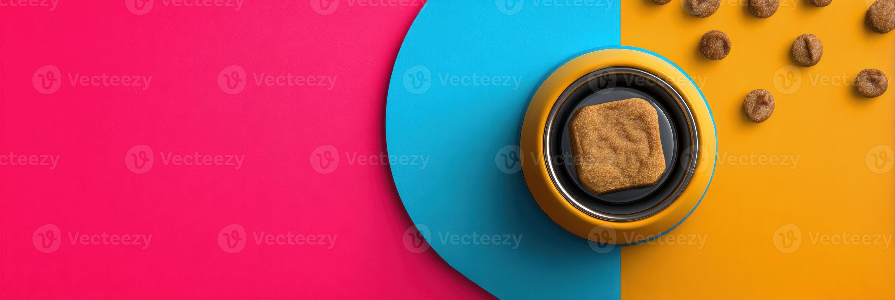 Brightly Colored Pet Treat Display With Treat and Kibble on Vibrant Background photo