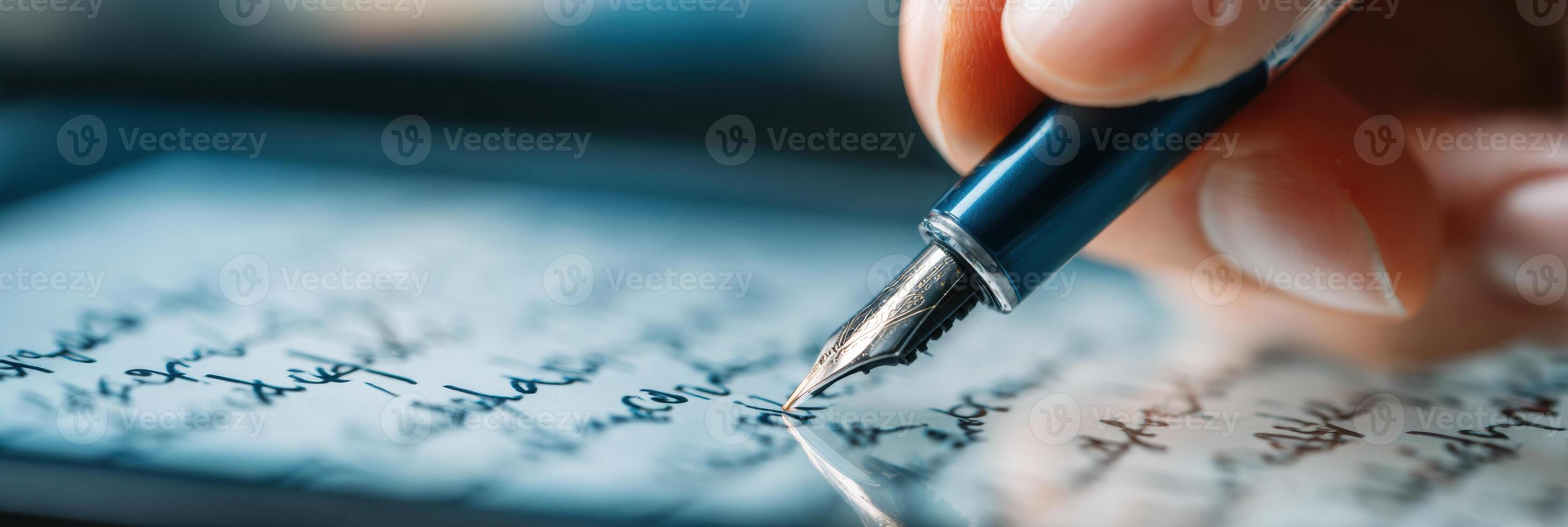 Close-up of Digital Pen Writing on Tablet Screen With Stylized Lettering and Empty Space Above photo