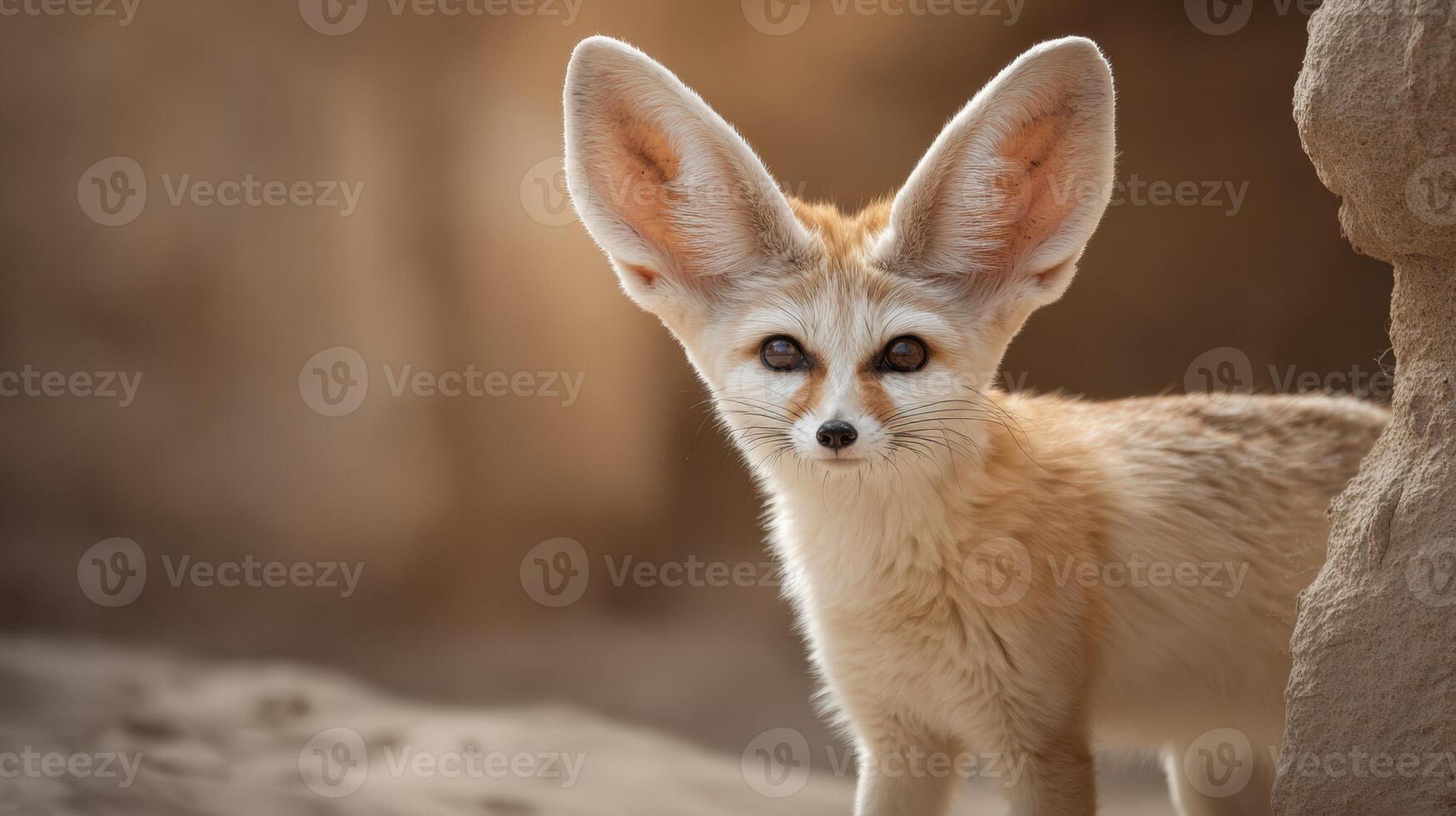 Fennec Fox With Large Ears Exploring Sandy Desert Habitat Under Soft Sunlight photo
