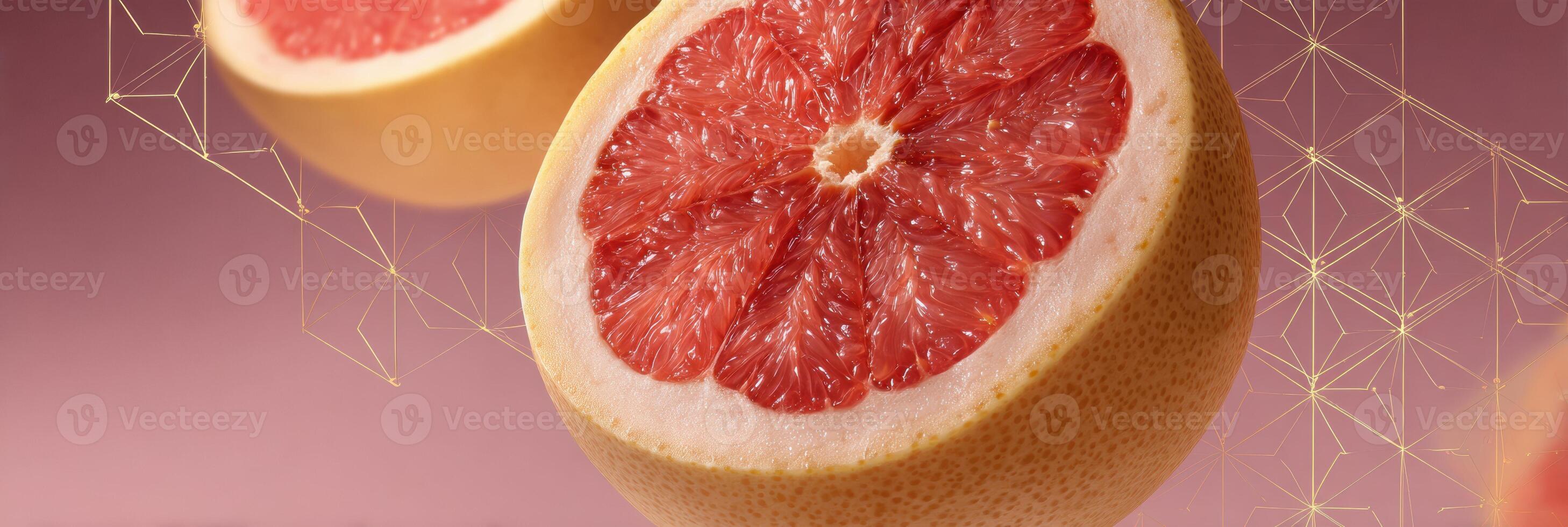 Grapefruit Surrounded by Geometric Patterns and Soft Shadows, Highlighting Its Vibrant Colors and Texture in a Modern Setting photo