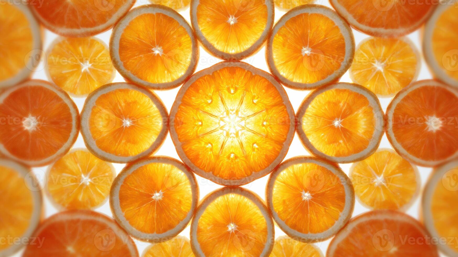 Sliced Oranges Arranged in a Mesmerizing Mandala With a Symmetrical Design Featuring a Soft Motion Blur Effect photo