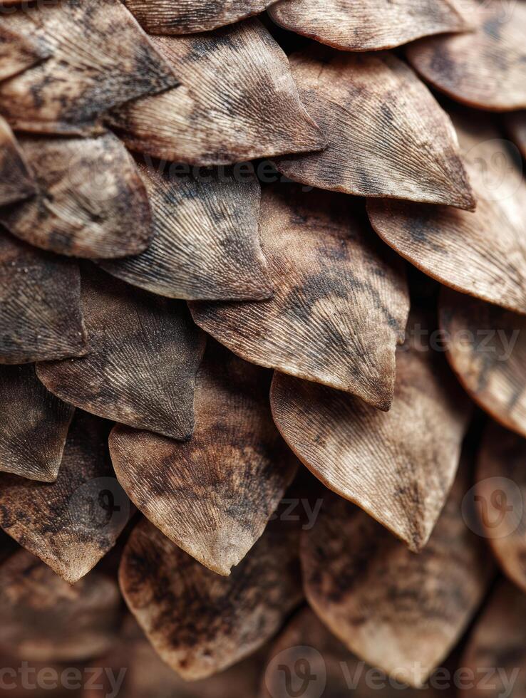 Detailed View of Pangolin Scales Showing Unique Texture and Intricate Patterns From a Macro Perspective photo