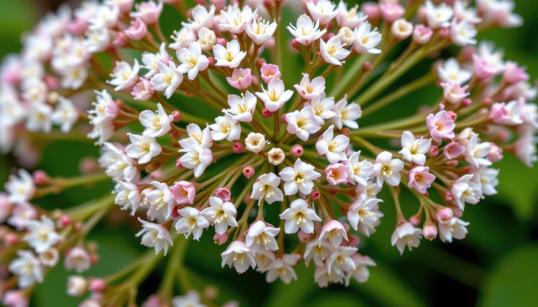 close up view of a meadow rue bloom with fluffy white clusters resembling tiny fireworks. photo