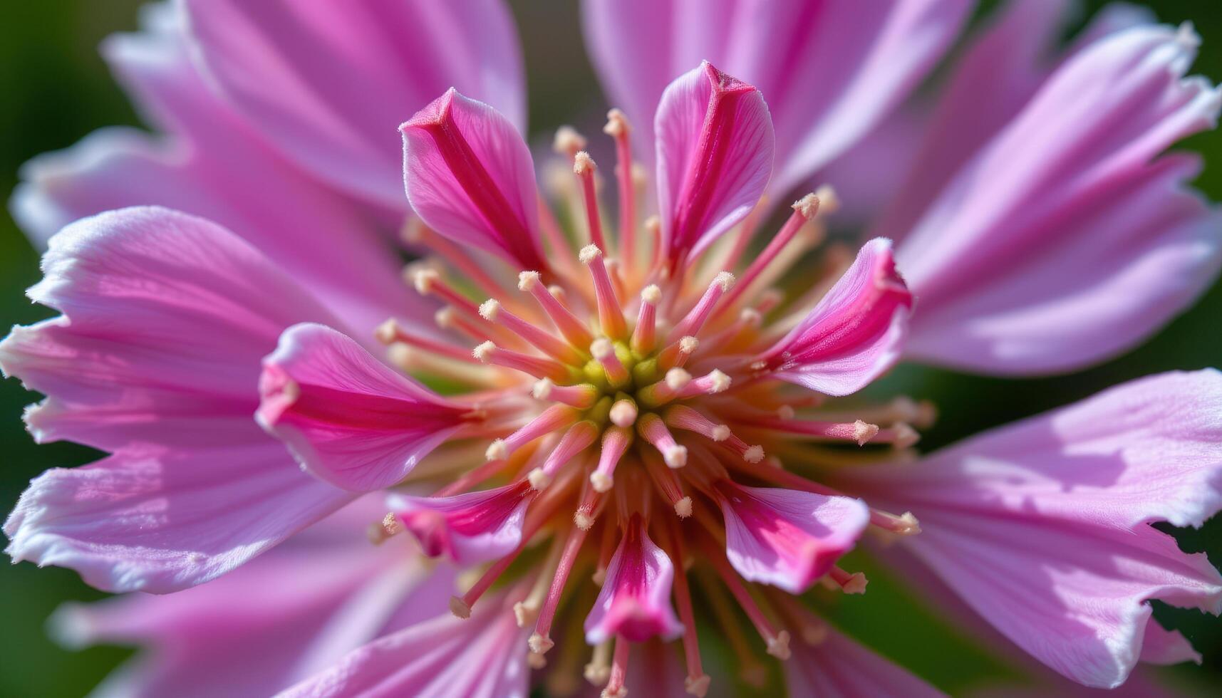 close up view of a scabiosa flower, also known as pincushion flower, with delicate stamens protruding. photo