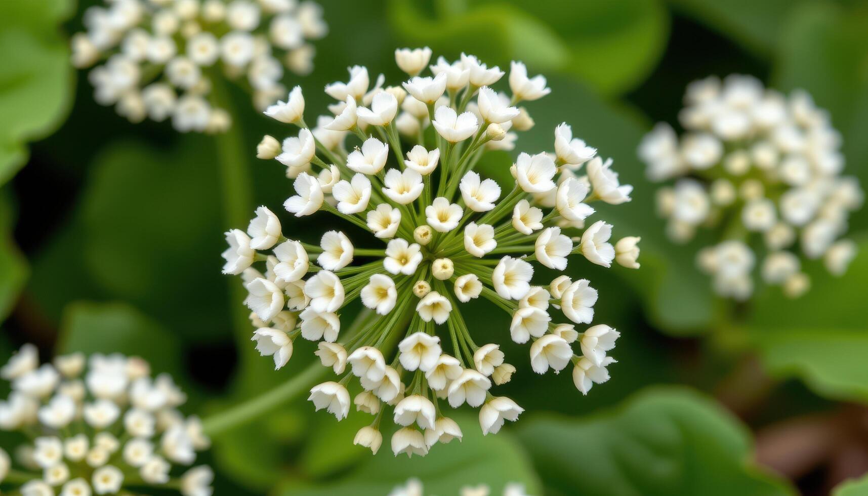 close up view of a bishop's flower with umbrella shaped clusters of tiny white blooms arranged symmetrically. photo
