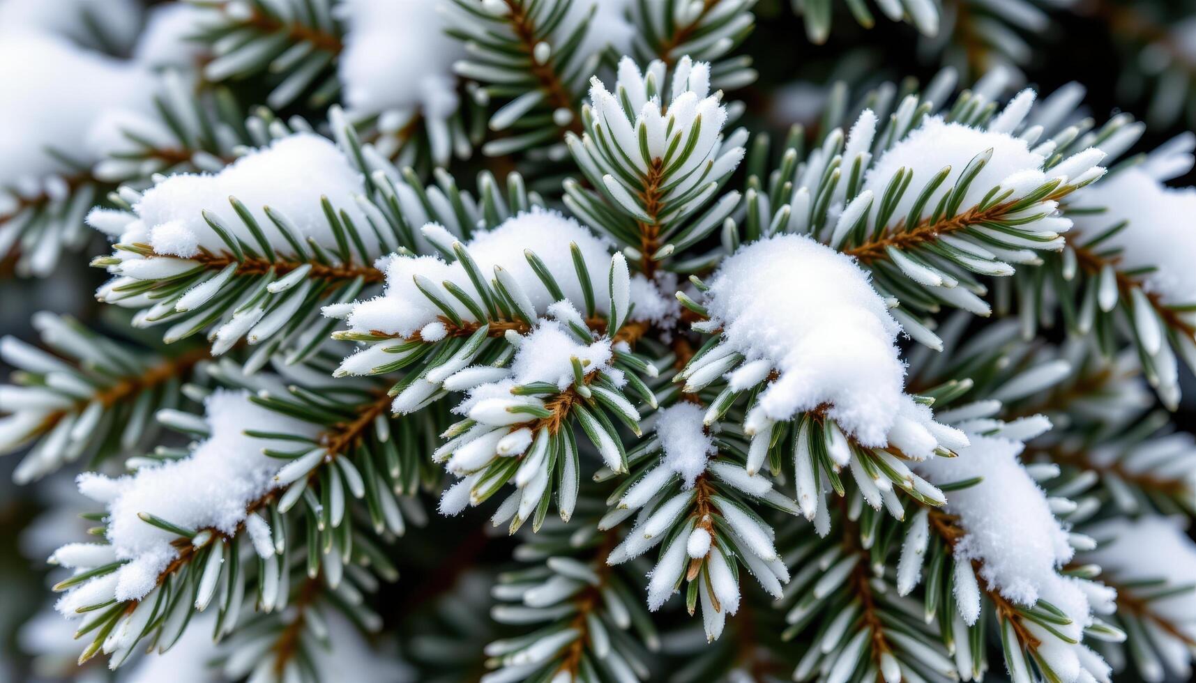 close up view of snow covered evergreen leaves with frosty edges and crystalline detail. photo