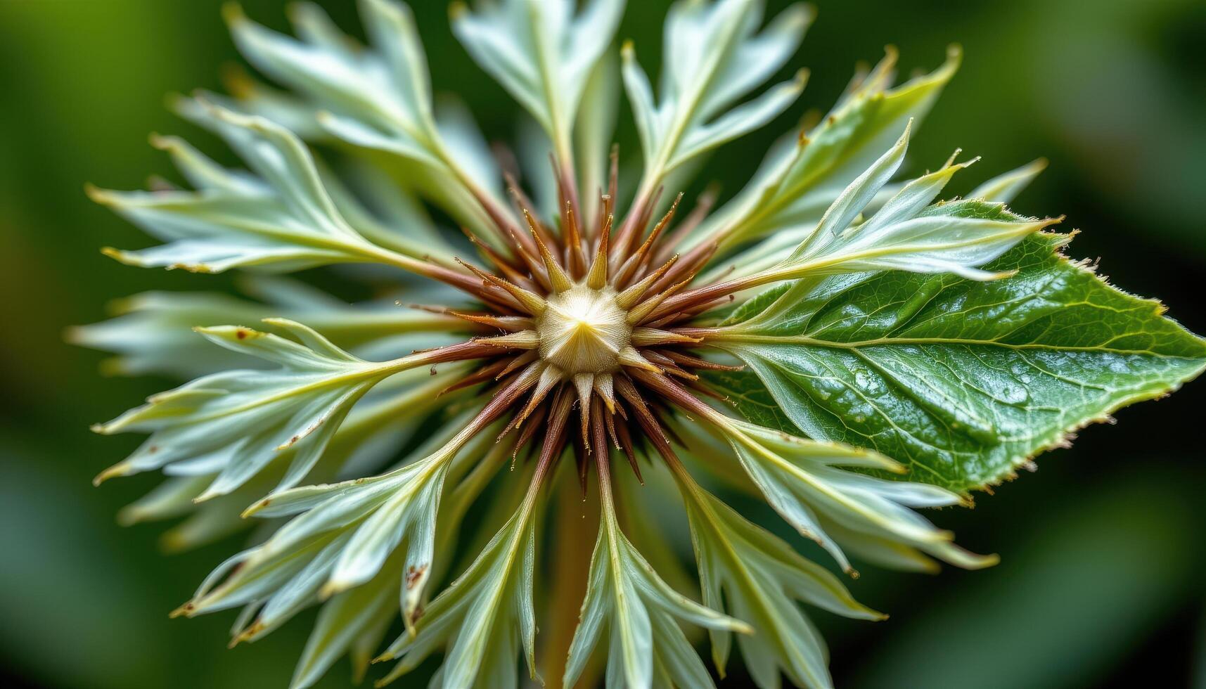 close up view of a dandelion leaf with sharply pointed lobes and fine hairy textures. photo