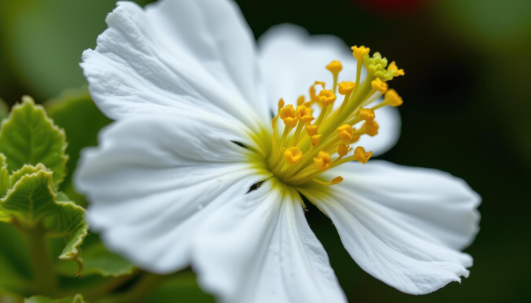 close up view of a rue blossom with tiny yellow petals and lacy foliage. photo
