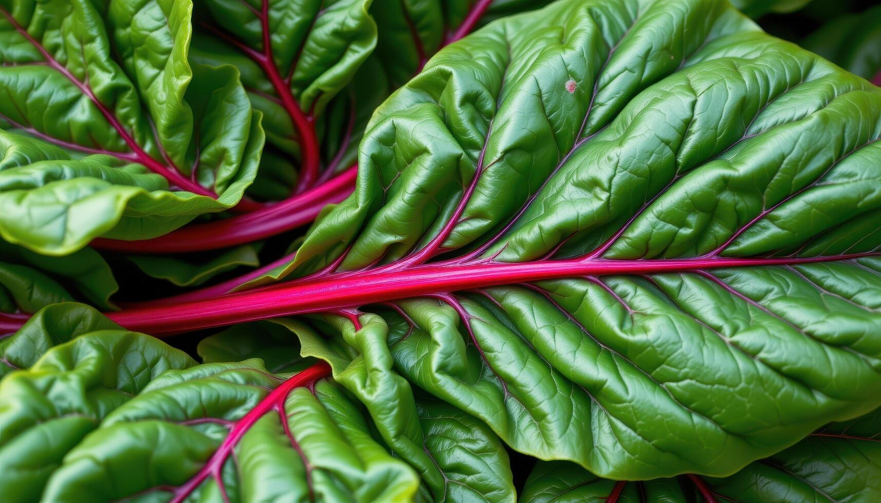 close up view of swiss chard leaves with multicolored stems and vibrant veins running through the green surface. photo
