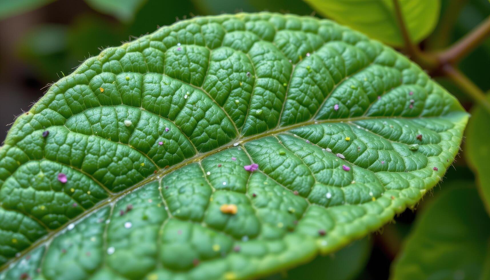 close up view of young guava leaves showing tender, reddish green surfaces with fine hairs. photo