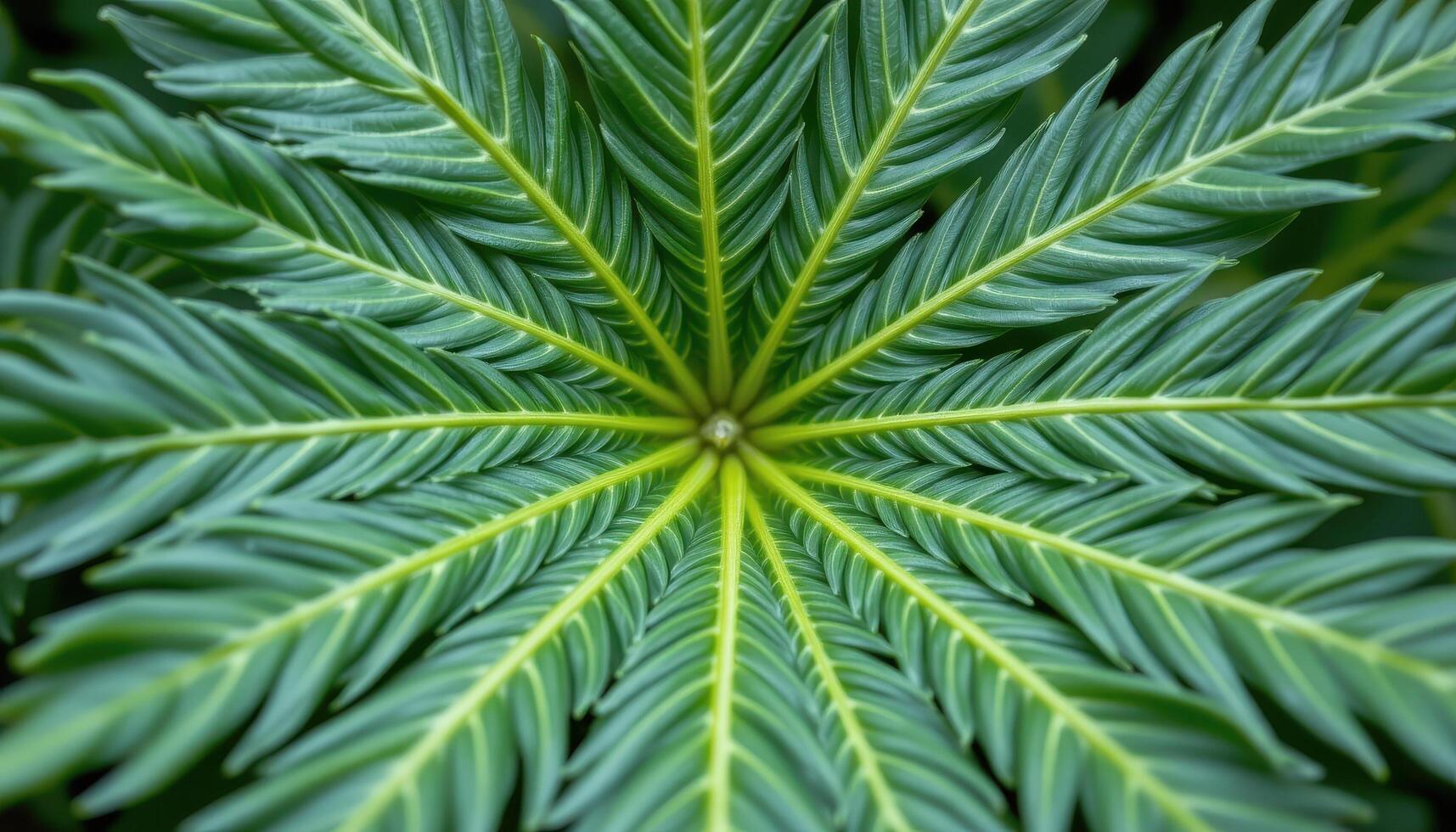 close up view of cassava leaves with slender lobes radiating from a central point. photo