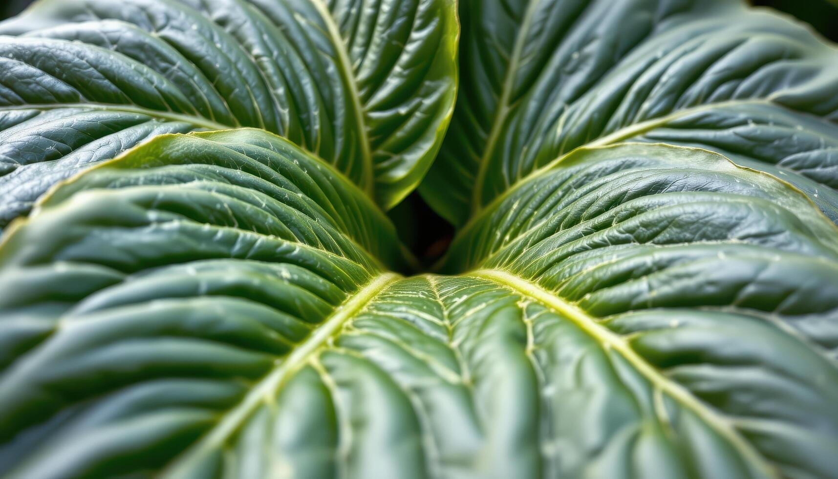 close up view of plantain leaves with huge, smooth blades and central midrib ridges. photo