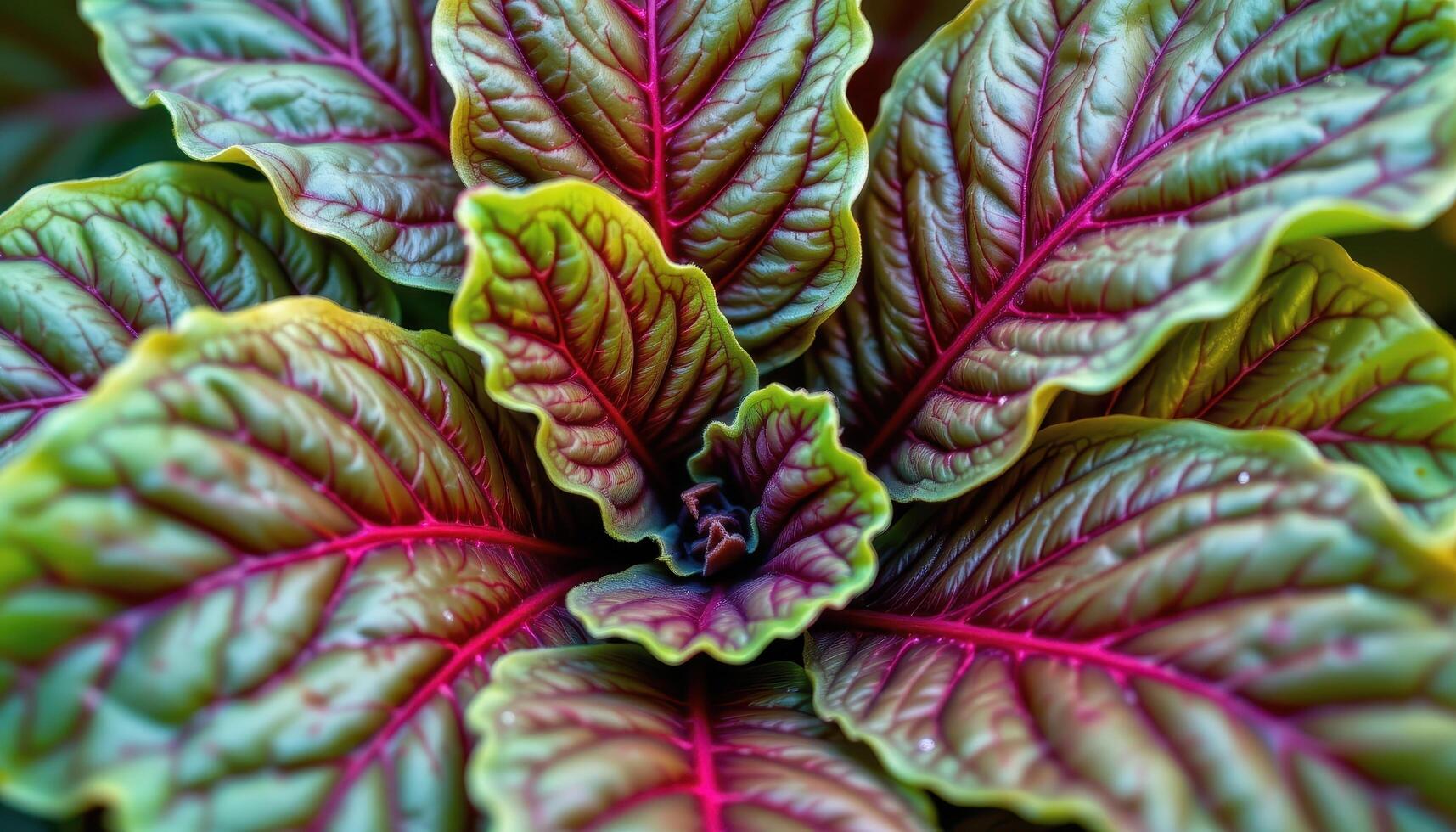 close up view of beets' foliage with green to red gradient and visible veins. photo