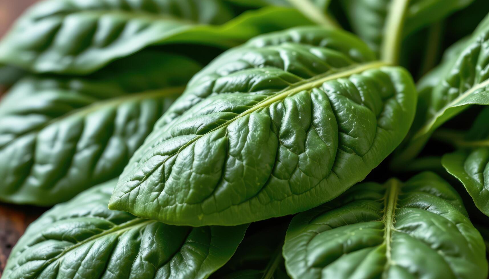 close up view of spinach leaves layered closely, their surfaces crinkled and moist with visible life. photo