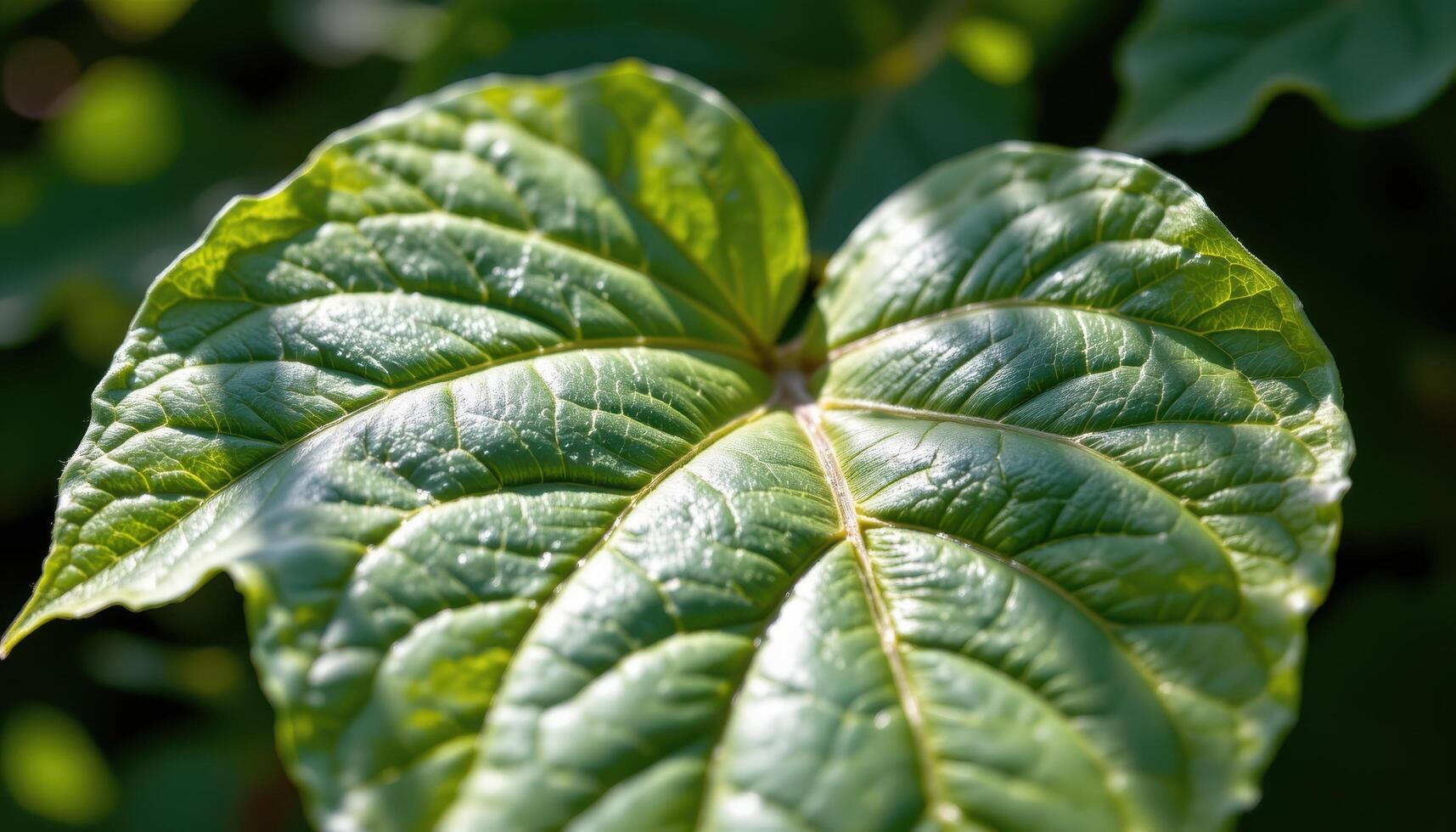 close up view of delicate green leaves gently overlapping each other with soft sunlight highlighting their intricate veins and translucent textures. photo