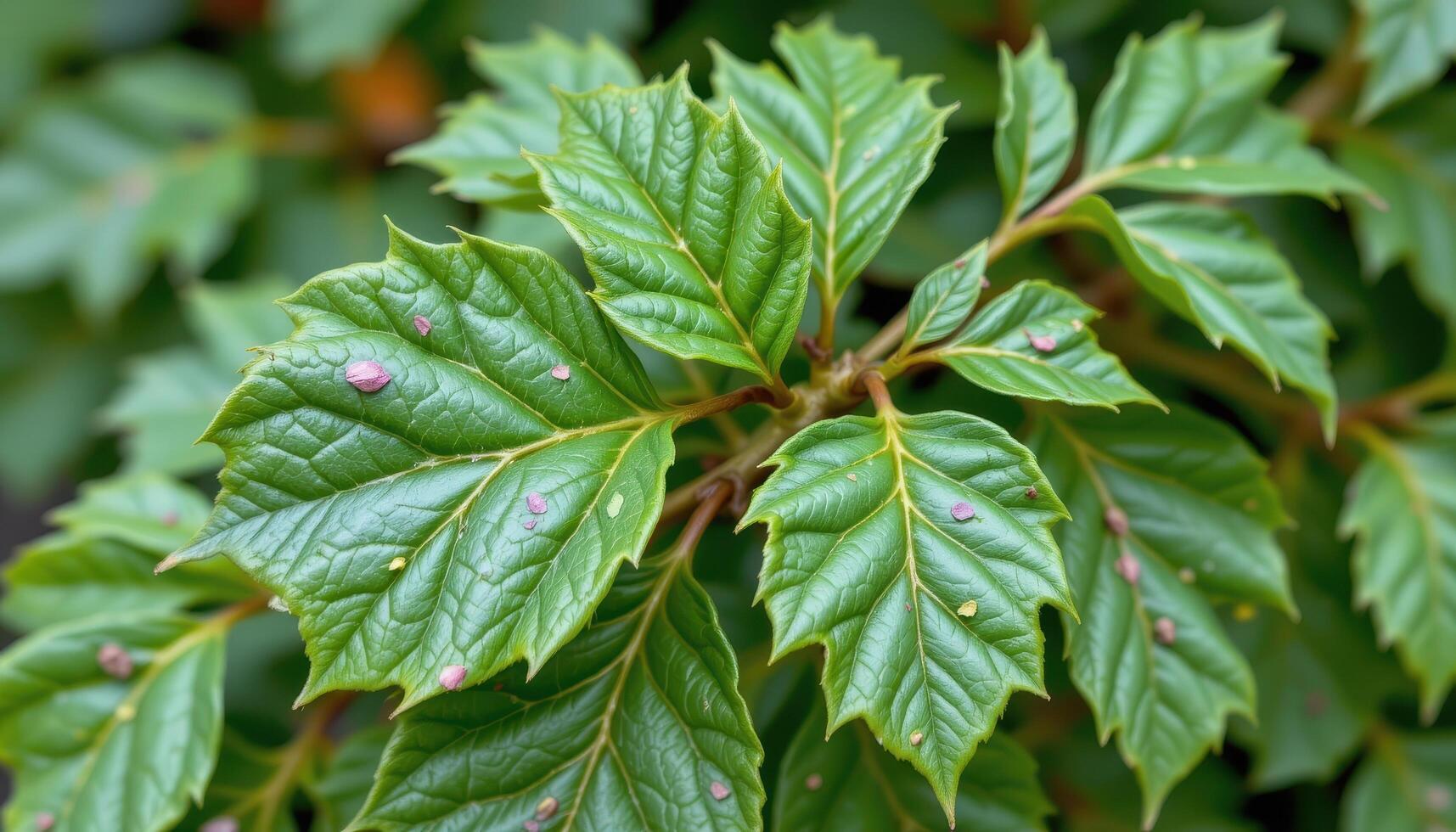 close up view of rowan tree leaves with compound forms and sharp green detail. photo