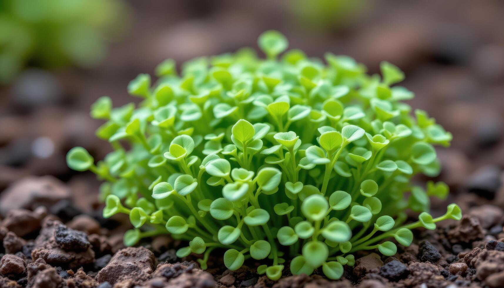 close up view of garden cress leaves sprouting in fine clumps, their oval tips reaching upward. photo