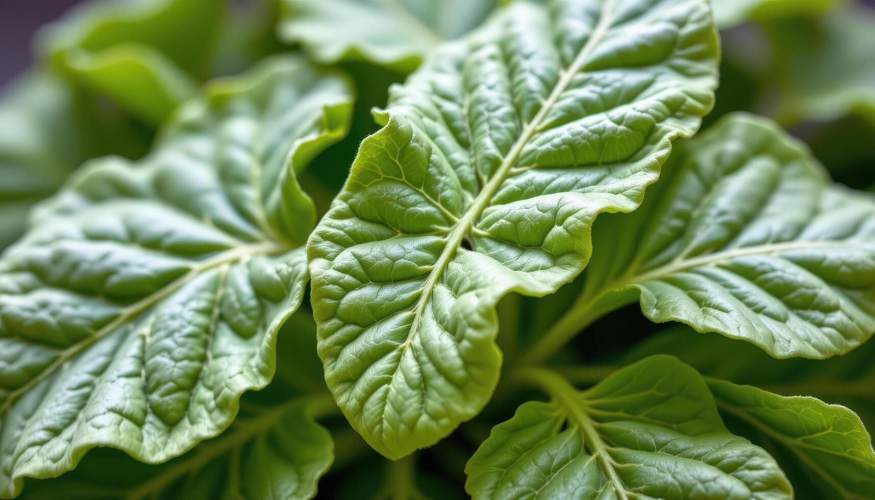 close up view of horseradish leaves broad and wavy, their surfaces showing deep grooves. photo
