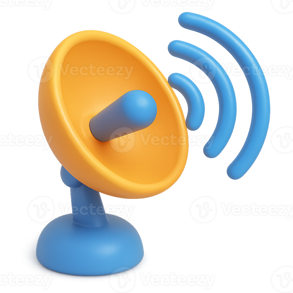 3D Satellite Dish Icon Communication and Broadcast Signal Symbol png