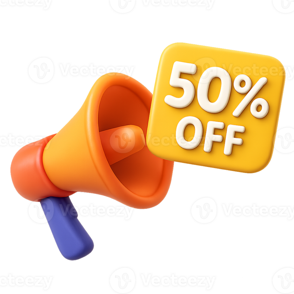 3D Megaphone with 50 percent OFF Sign Sale and Promotion Icon png