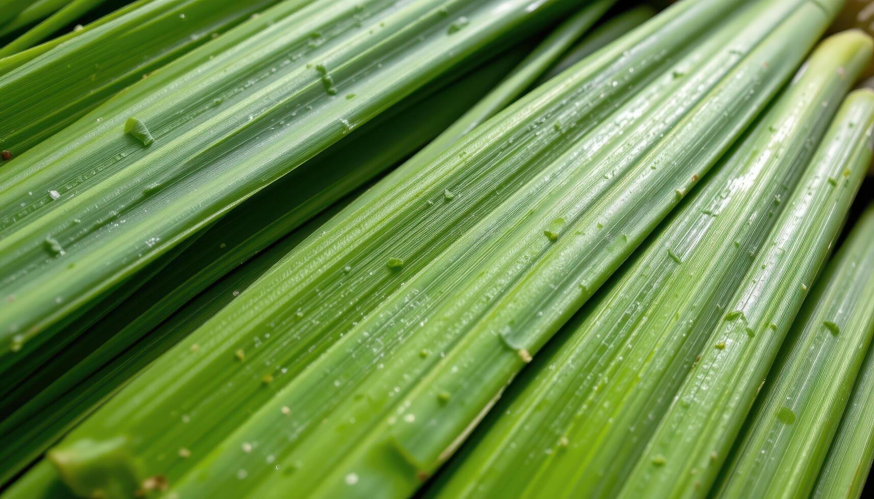 close up view of lemongrass leaves layered tightly, their sharp edges and waxy surface highlighted by sunlight. photo